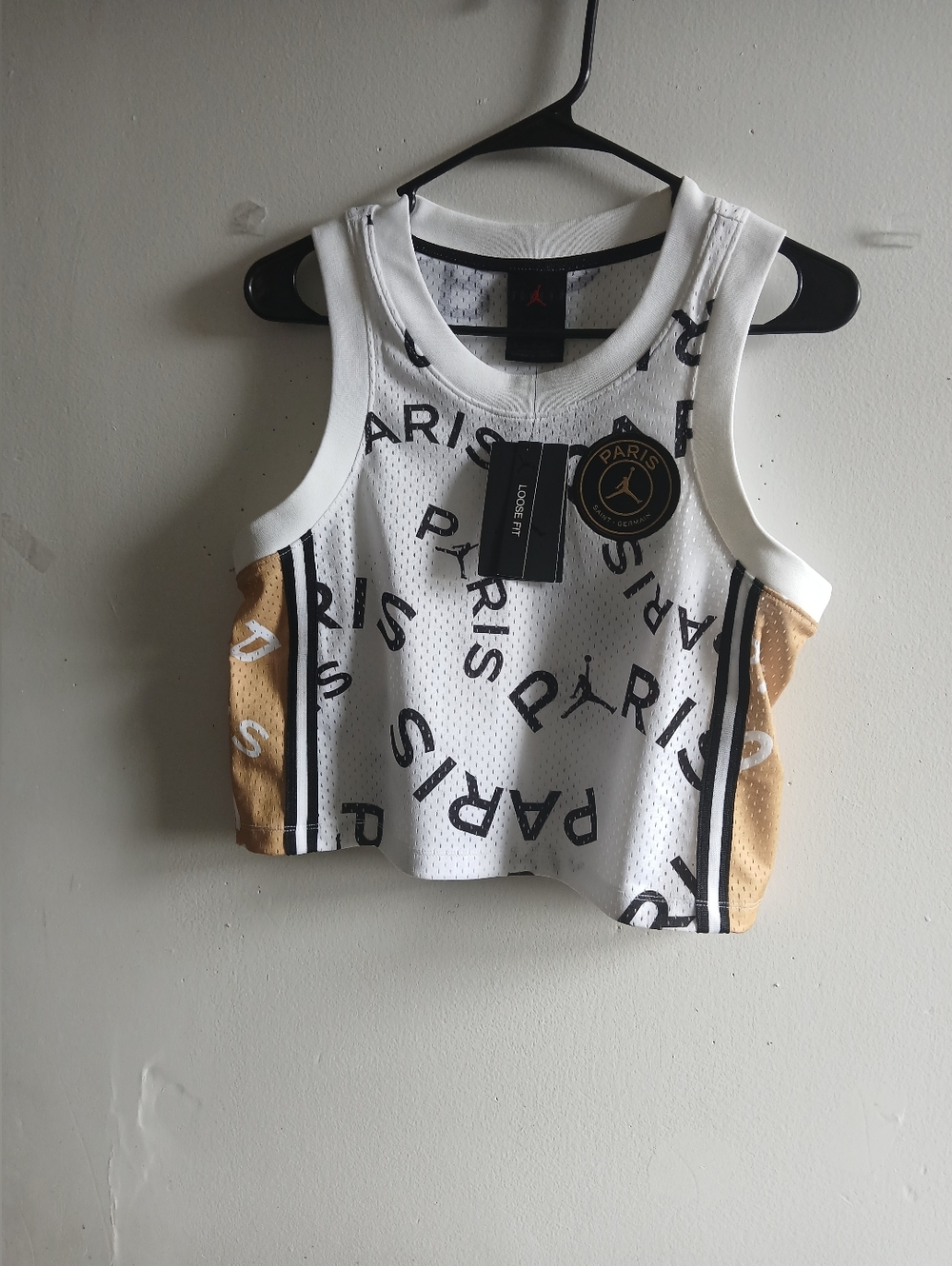 Jordan White & Gold Paris Basketball Crop Tank
